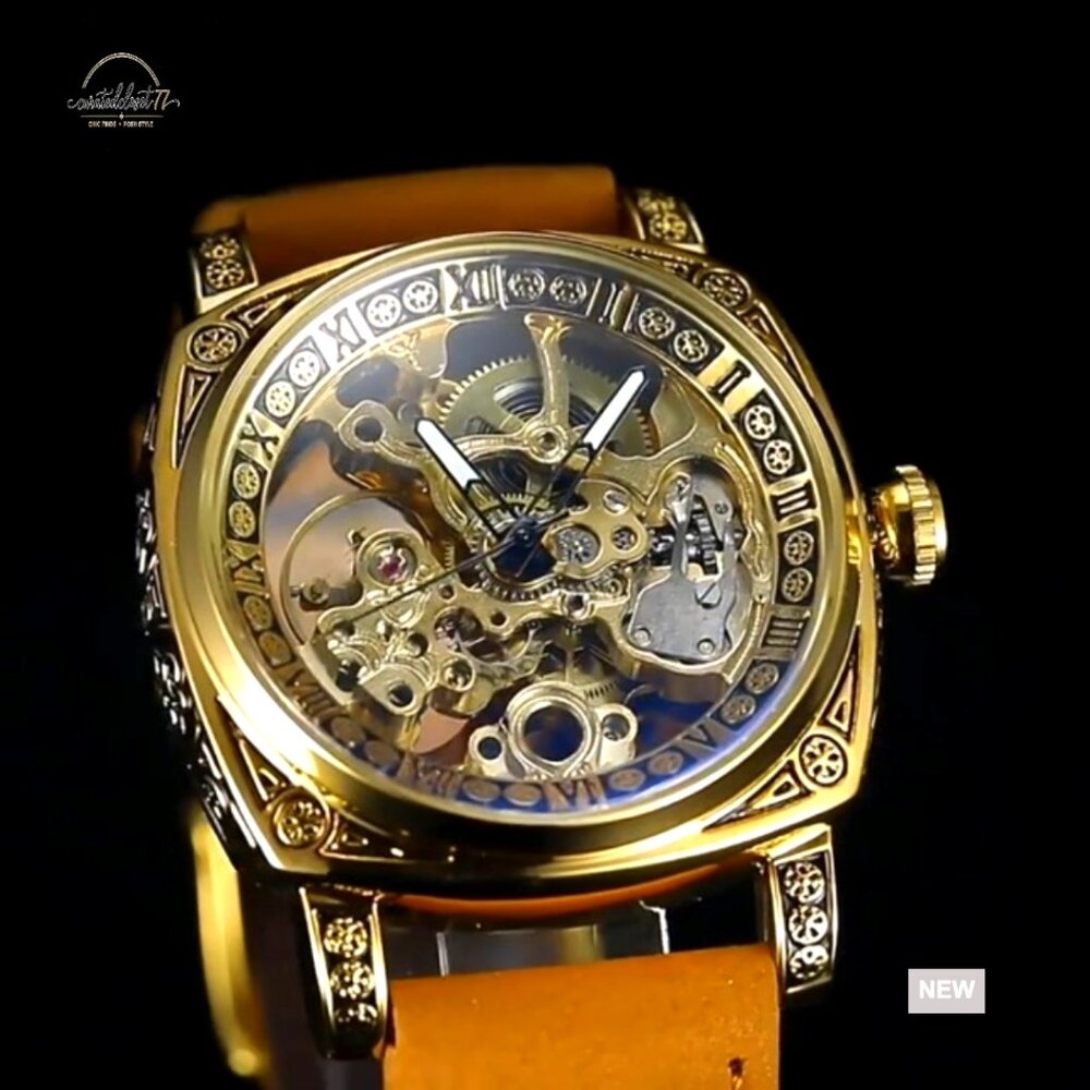 Retro Square Skeleton Automatic Watch Self-Wind M… - image 7